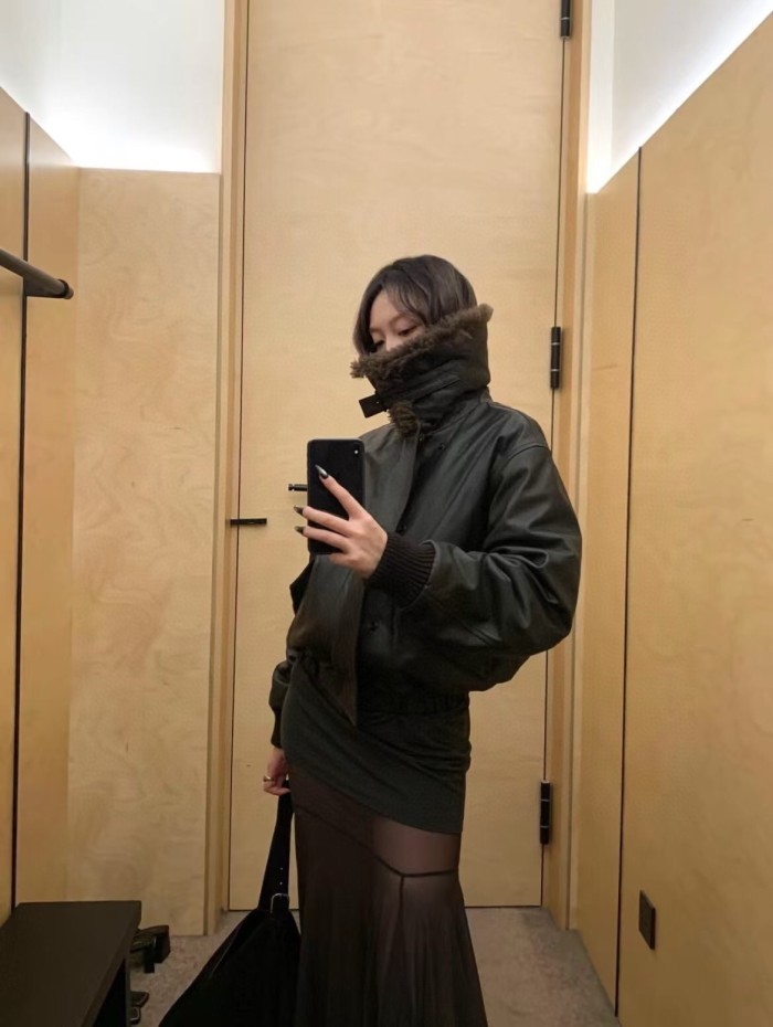 NIGO Lemaire Women's Autumn And Winter Fur Collar Zipper Short Solid Color Loose Long Sleeve Leather Jacket Ngvp #nigo2485