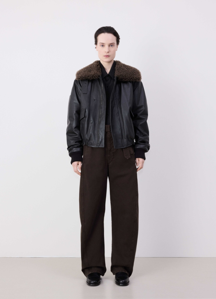 NIGO Lemaire Women's Autumn And Winter Fur Collar Zipper Short Solid Color Loose Long Sleeve Leather Jacket Ngvp #nigo2485