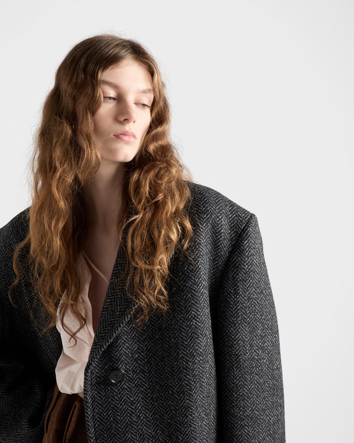 NIGO Prada Women's Fall/Winter Fashion Classic V Neck Single Breasted Herringbone Wool Coat Jacket #nigo78862