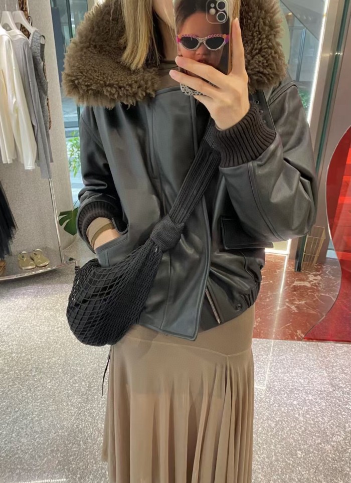 NIGO Lemaire Women's Autumn And Winter Fur Collar Zipper Short Solid Color Loose Long Sleeve Leather Jacket Ngvp #nigo2485