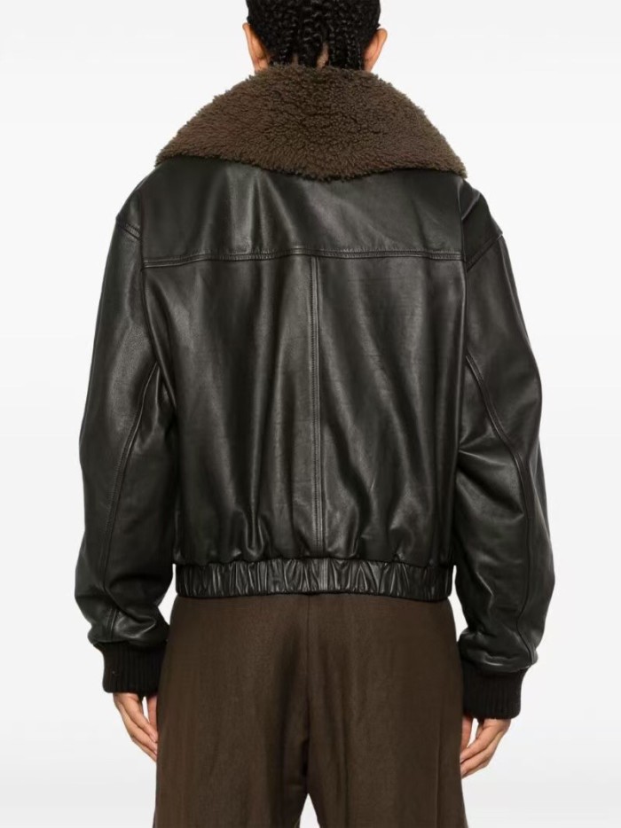 NIGO Lemaire Women's Autumn And Winter Fur Collar Zipper Short Solid Color Loose Long Sleeve Leather Jacket Ngvp #nigo2485