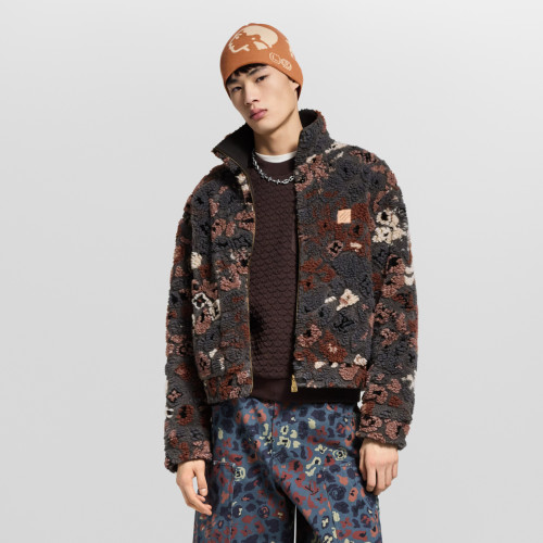 NIGO Louis Vuitton Men's And Women's Fall/Winter Fashion Casual High Neck Zipper Jacquard Suede Reversible Drawstring Waist Belt Jacket #nigo78863