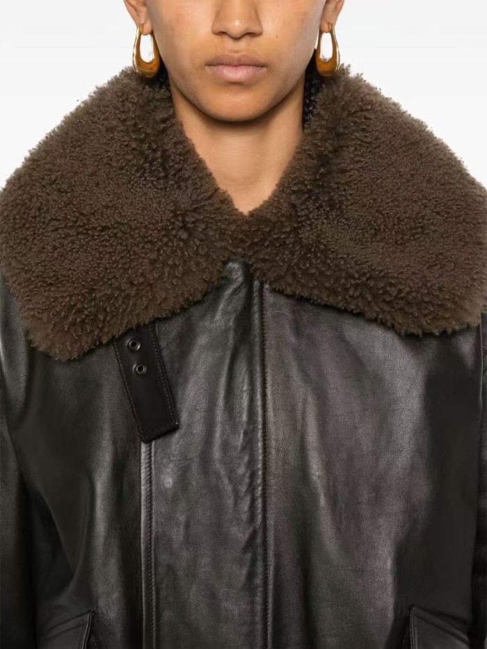 NIGO Lemaire Women's Autumn And Winter Fur Collar Zipper Short Solid Color Loose Long Sleeve Leather Jacket Ngvp #nigo2485