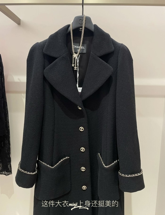 NIGO Chanel Women's Vintage Wool Blend Spring/Fall/Winter Solid Color Lapel Single-Breasted Long Coat Jacket #nigo81572