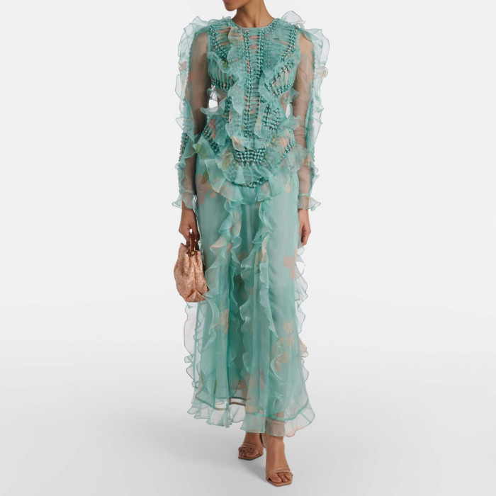 NIGO Zimmermann Women's Spring/Summer Fashion Casual Solid Color Knit Long Sleeve Dress Long Dress #nigo78889