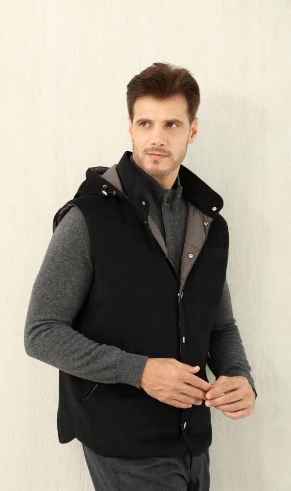 NIGO Brunello Cucinelli Men's Spring/Autumn Detachable Hooded Solid Color Single-Breasted Bonded Wool Flannel Down Vest Ngvp #nigo2293