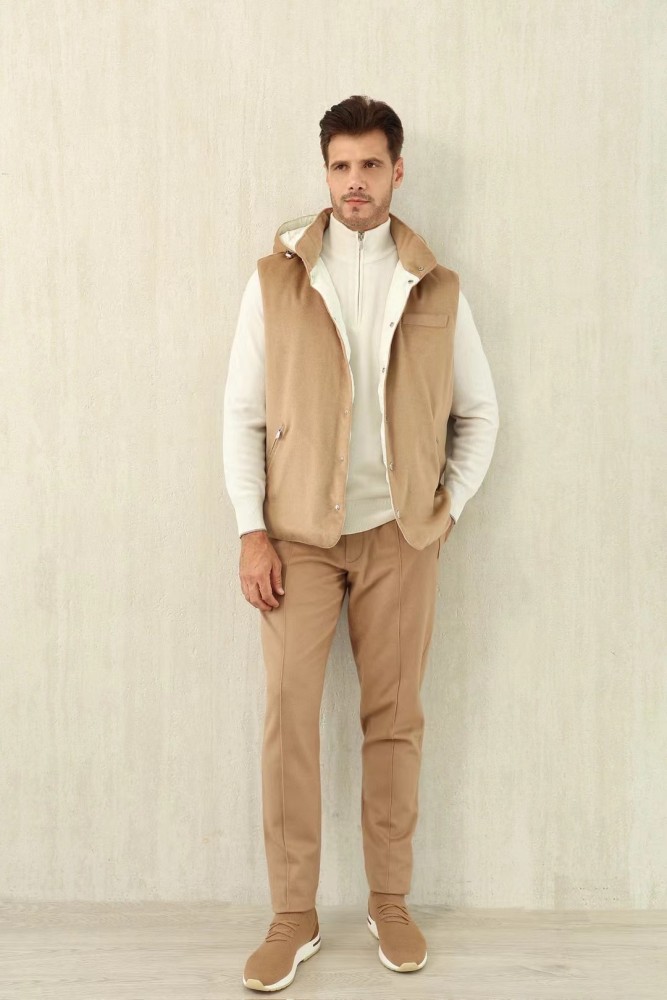 NIGO Brunello Cucinelli Men's Spring/Autumn Detachable Hooded Solid Color Single-Breasted Bonded Wool Flannel Down Vest Ngvp #nigo2293