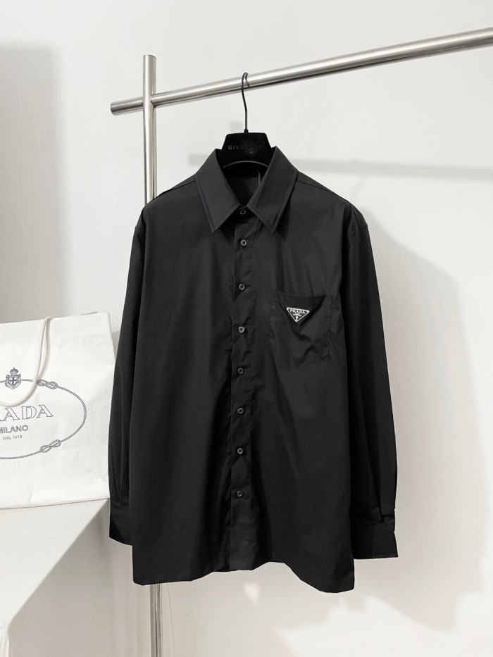 NIGO Prada Men's And Women's Spring/Fall Fashion Casual Solid Color Cotton Collared Single Button Long Sleeve Shirt #nigo78891