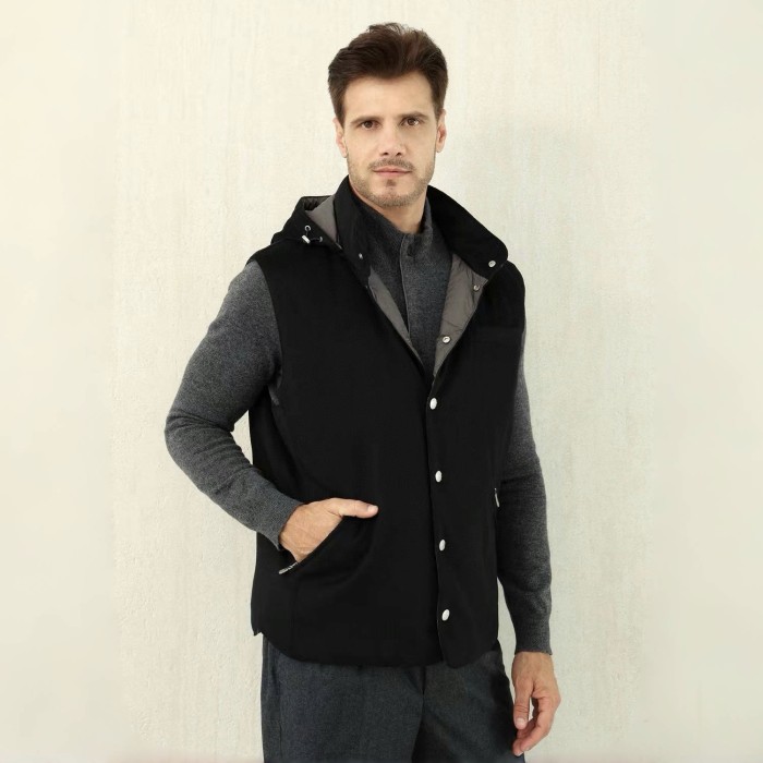 NIGO Brunello Cucinelli Men's Spring/Autumn Detachable Hooded Solid Color Single-Breasted Bonded Wool Flannel Down Vest Ngvp #nigo2293