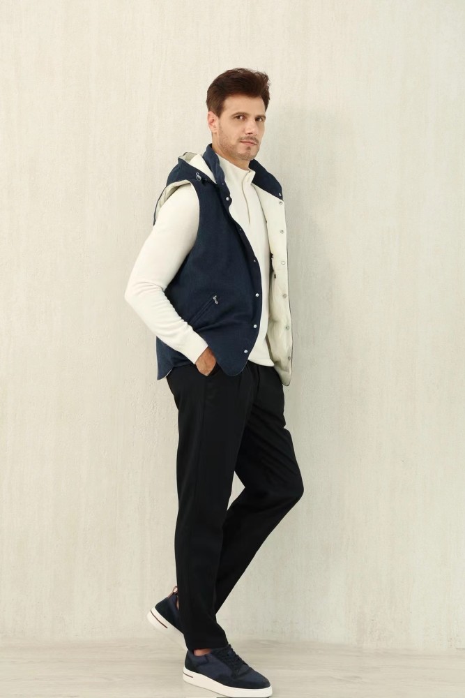 NIGO Brunello Cucinelli Men's Spring/Autumn Detachable Hooded Solid Color Single-Breasted Bonded Wool Flannel Down Vest Ngvp #nigo2293
