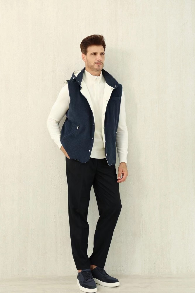 NIGO Brunello Cucinelli Men's Spring/Autumn Detachable Hooded Solid Color Single-Breasted Bonded Wool Flannel Down Vest Ngvp #nigo2293