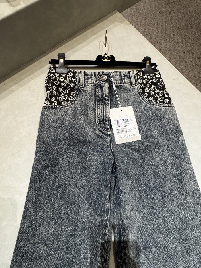 NIGO Chanel Women's Spring/Fall Fashion Classic Print Washed Zipper Button Camellia Denim Pants #nigo78886