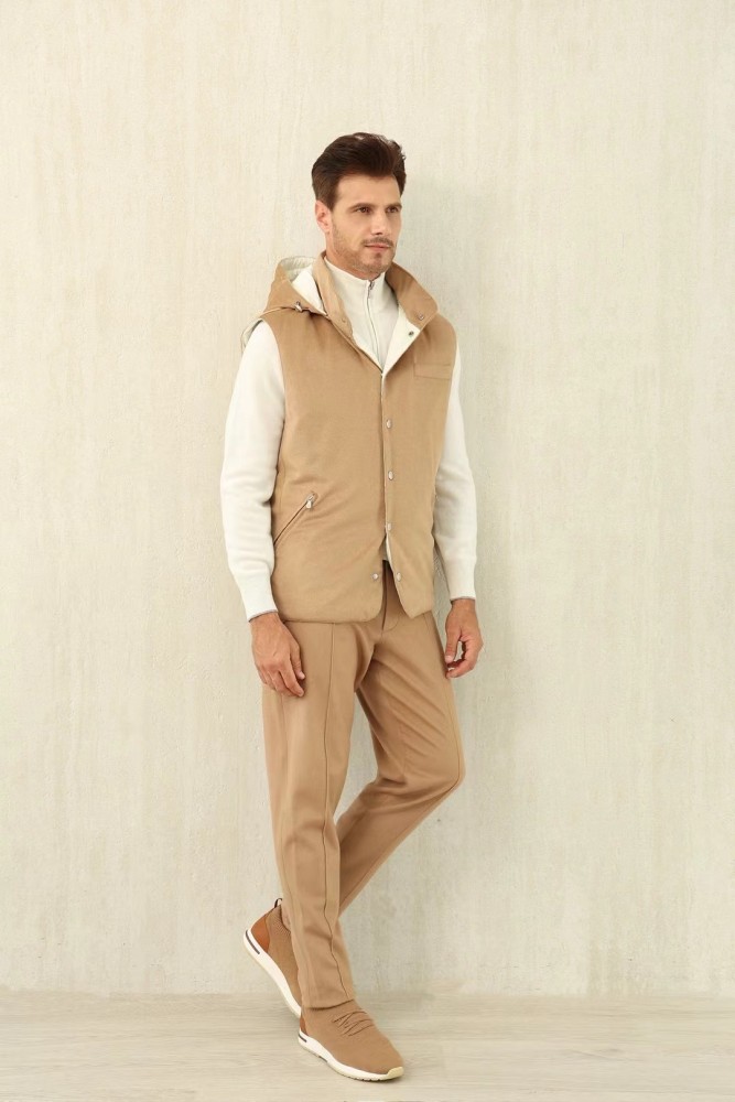 NIGO Brunello Cucinelli Men's Spring/Autumn Detachable Hooded Solid Color Single-Breasted Bonded Wool Flannel Down Vest Ngvp #nigo2293