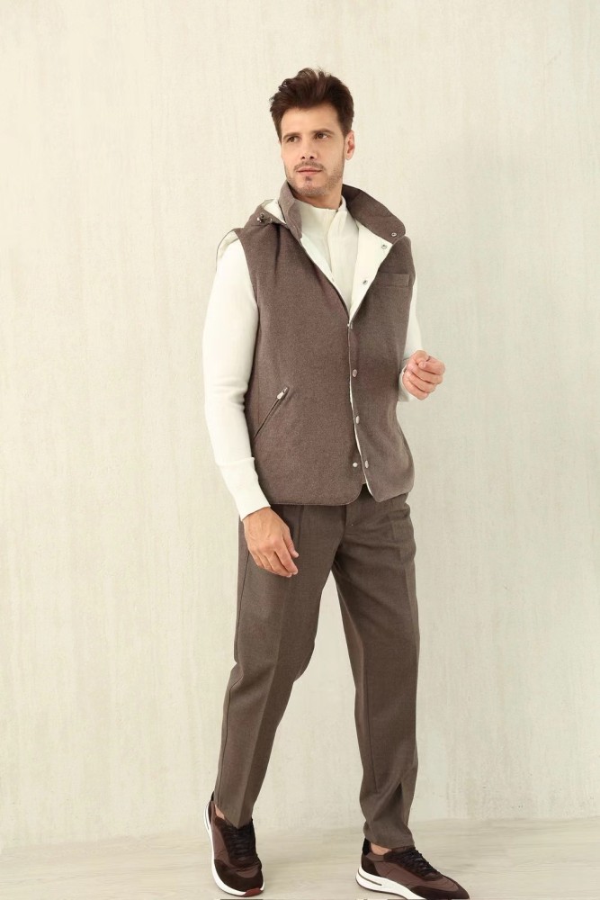 NIGO Brunello Cucinelli Men's Spring/Autumn Detachable Hooded Solid Color Single-Breasted Bonded Wool Flannel Down Vest Ngvp #nigo2293