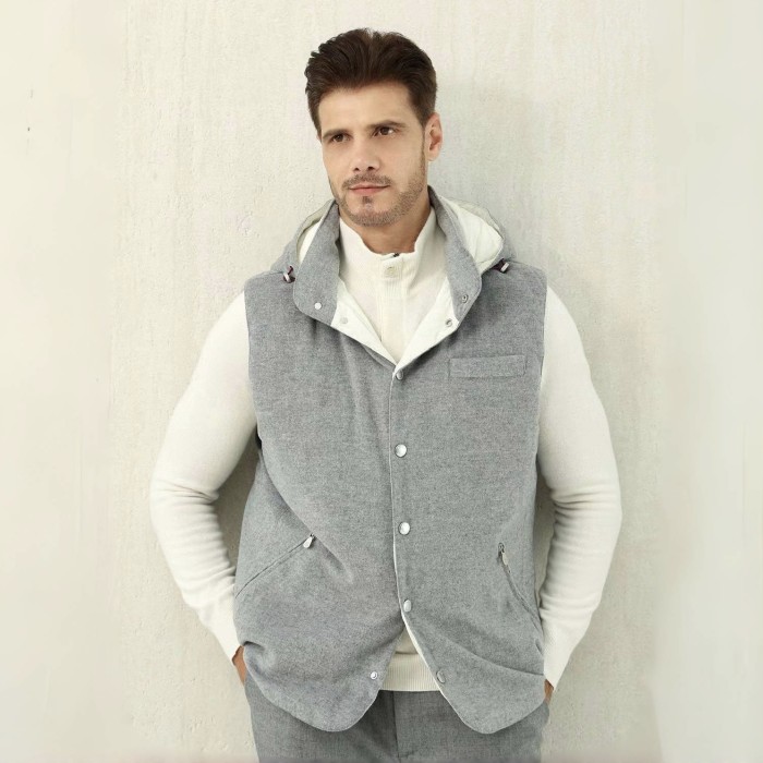NIGO Brunello Cucinelli Men's Spring/Autumn Detachable Hooded Solid Color Single-Breasted Bonded Wool Flannel Down Vest Ngvp #nigo2293
