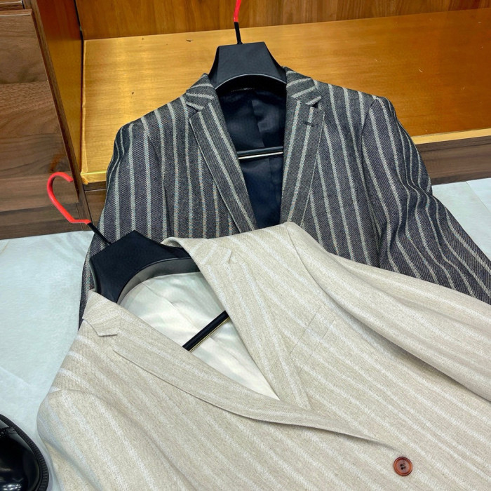 NIGO Kiton Men's Spring/Fall Striped Linen Solid-Color Lapel Single-Breasted Long-Sleeve Slim-Fit Blazer Jacket Ngvp #nigo2394