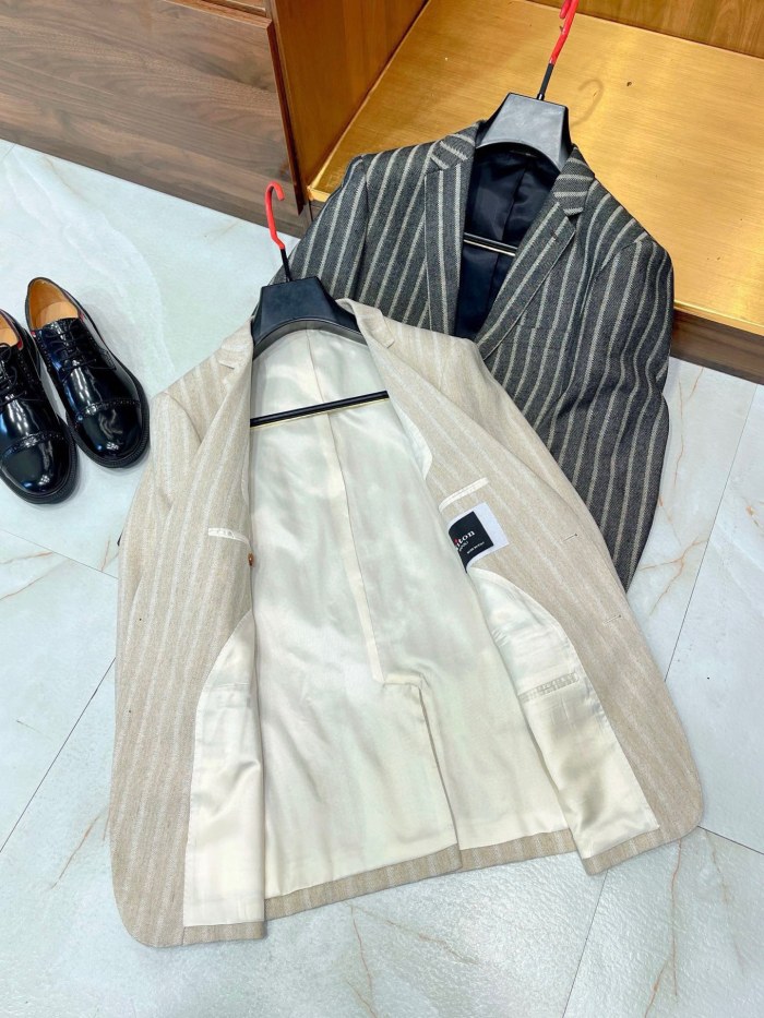 NIGO Kiton Men's Spring/Fall Striped Linen Solid-Color Lapel Single-Breasted Long-Sleeve Slim-Fit Blazer Jacket Ngvp #nigo2394