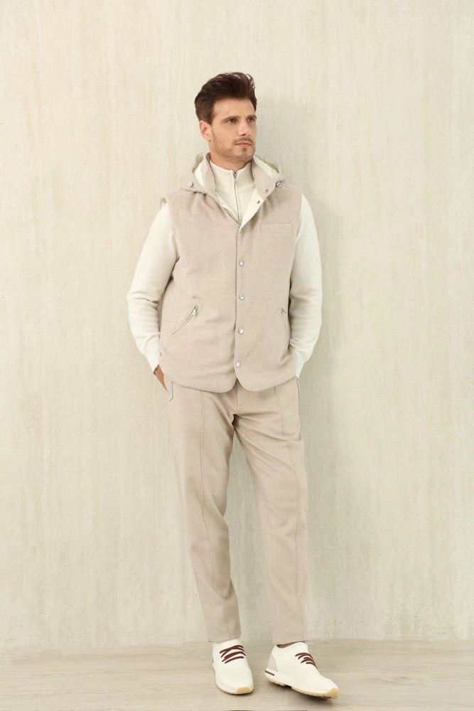 NIGO Brunello Cucinelli Men's Spring/Autumn Detachable Hooded Solid Color Single-Breasted Bonded Wool Flannel Down Vest Ngvp #nigo2293