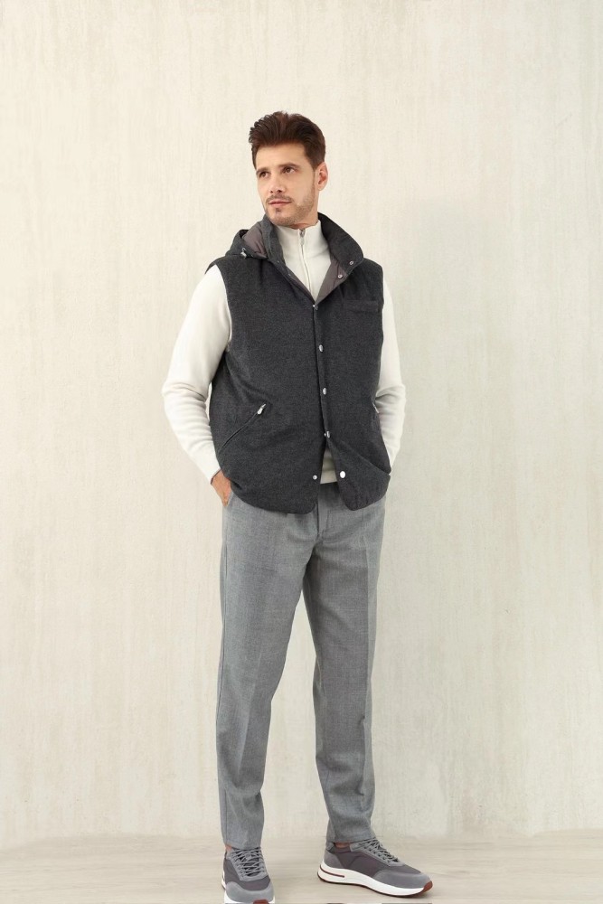 NIGO Brunello Cucinelli Men's Spring/Autumn Detachable Hooded Solid Color Single-Breasted Bonded Wool Flannel Down Vest Ngvp #nigo2293