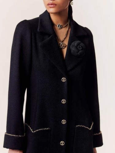 NIGO Chanel Women's Vintage Wool Blend Spring/Fall/Winter Solid Color Lapel Single-Breasted Long Coat Jacket #nigo81572