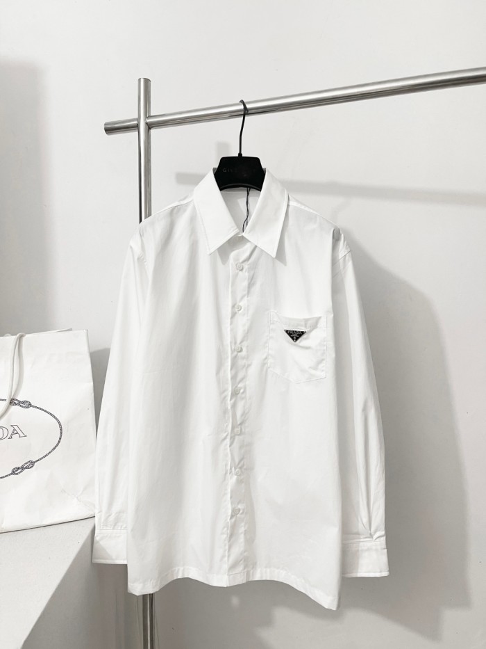 NIGO Prada Men's And Women's Spring/Fall Fashion Casual Solid Color Cotton Collared Single Button Long Sleeve Shirt #nigo78891