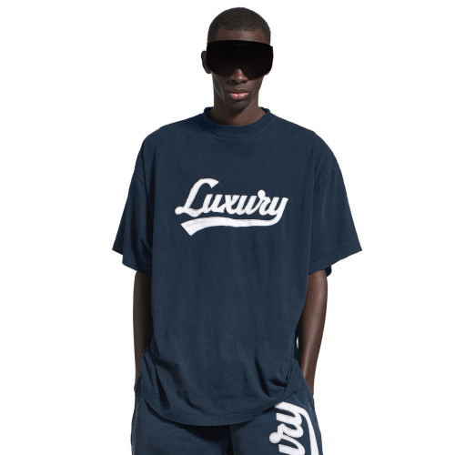 NIGO Balenciaga ﻿﻿LUXURY SCRIPT Men's And Women's Summer Fashion Casual Solid Color Crew Neck Letter Patch Plain Knit Fabric Short Sleeve T-Shirt #nigo78876