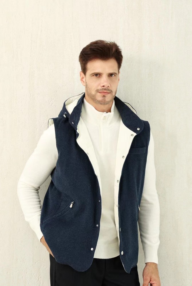 NIGO Brunello Cucinelli Men's Spring/Autumn Detachable Hooded Solid Color Single-Breasted Bonded Wool Flannel Down Vest Ngvp #nigo2293