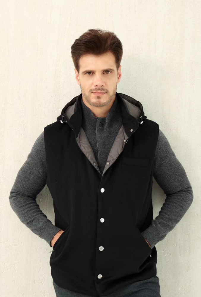 NIGO Brunello Cucinelli Men's Spring/Autumn Detachable Hooded Solid Color Single-Breasted Bonded Wool Flannel Down Vest Ngvp #nigo2293