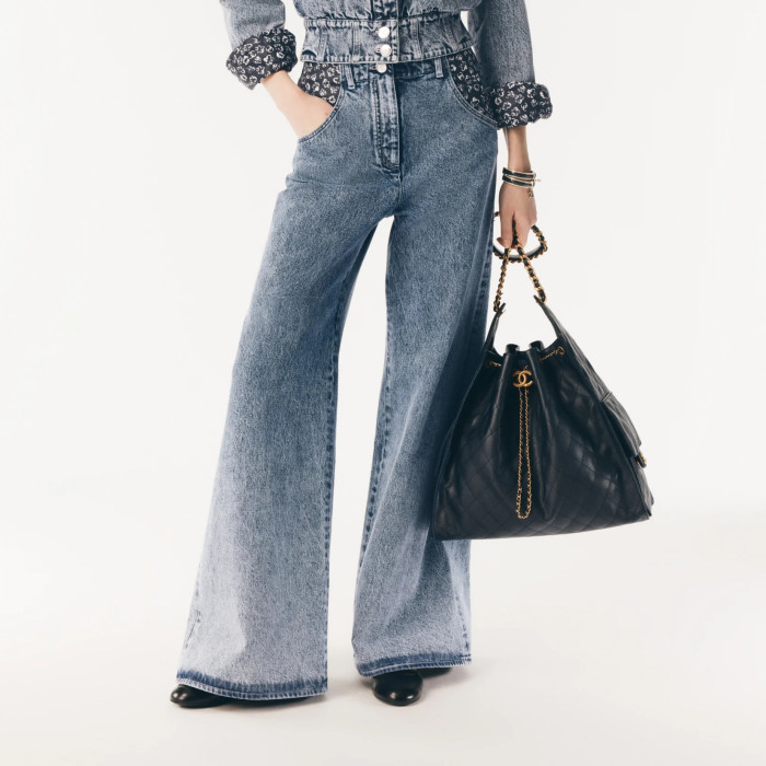 NIGO Chanel Women's Spring/Fall Fashion Classic Print Washed Zipper Button Camellia Denim Pants #nigo78886