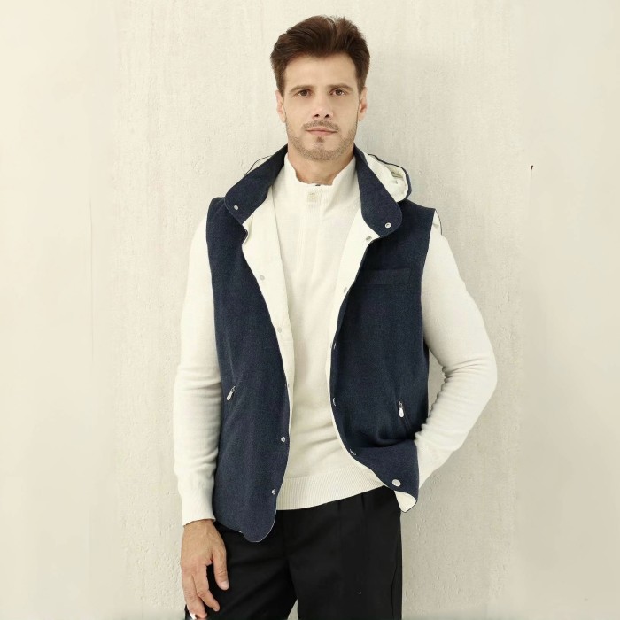 NIGO Brunello Cucinelli Men's Spring/Autumn Detachable Hooded Solid Color Single-Breasted Bonded Wool Flannel Down Vest Ngvp #nigo2293