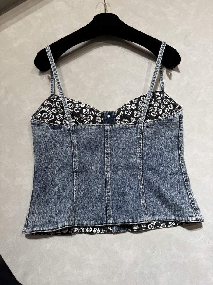 NIGO Chanel Women's Spring/Summer Casual Fashion Camellia Halter Denim Vest #nigo78685