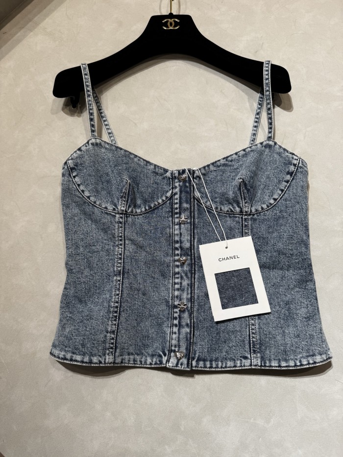 NIGO Chanel Women's Spring/Summer Casual Fashion Camellia Halter Denim Vest #nigo78685