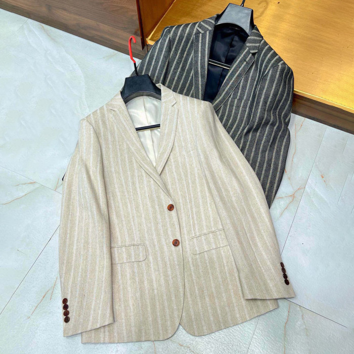 NIGO Kiton Men's Spring/Fall Striped Linen Solid-Color Lapel Single-Breasted Long-Sleeve Slim-Fit Blazer Jacket Ngvp #nigo2394