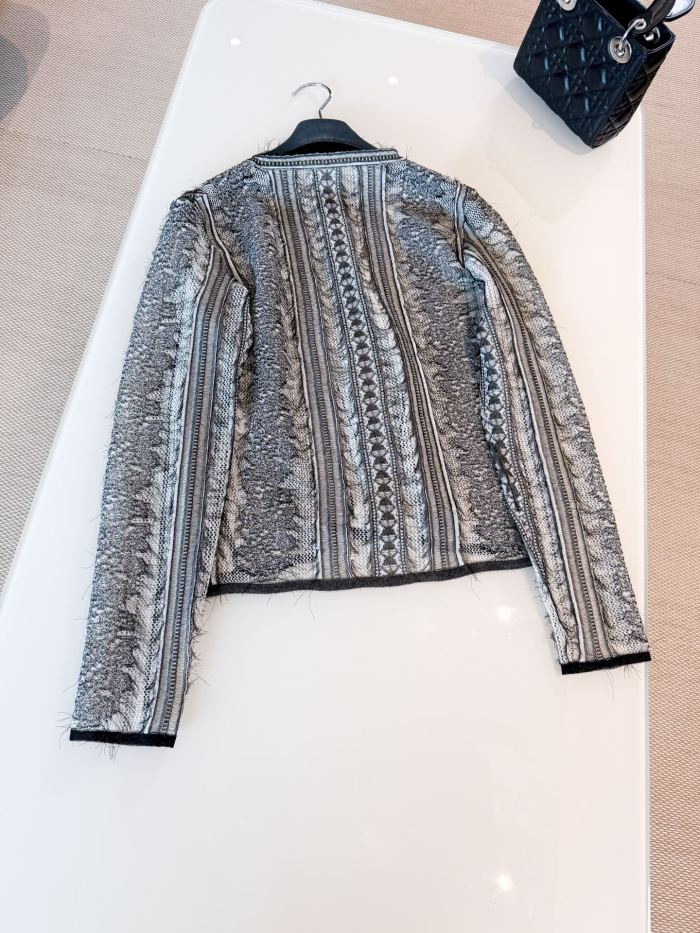 NIGO Dior Women's Spring/Summer/Fall Striped Embroidered Lace Hollow-Out Solid-Color Single-Breasted Round-Neck Knit Cardigan Ngvp #nigo2398