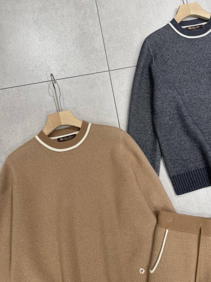 NIGO Loro Piana Women's Spring/Fall/Winter Round Neck Knit Cashmere Solid Color Long Sleeve Pullover Sweater with Casual Drawstring Elastic Waist Pants Suit Set Ngvp #nigo2399