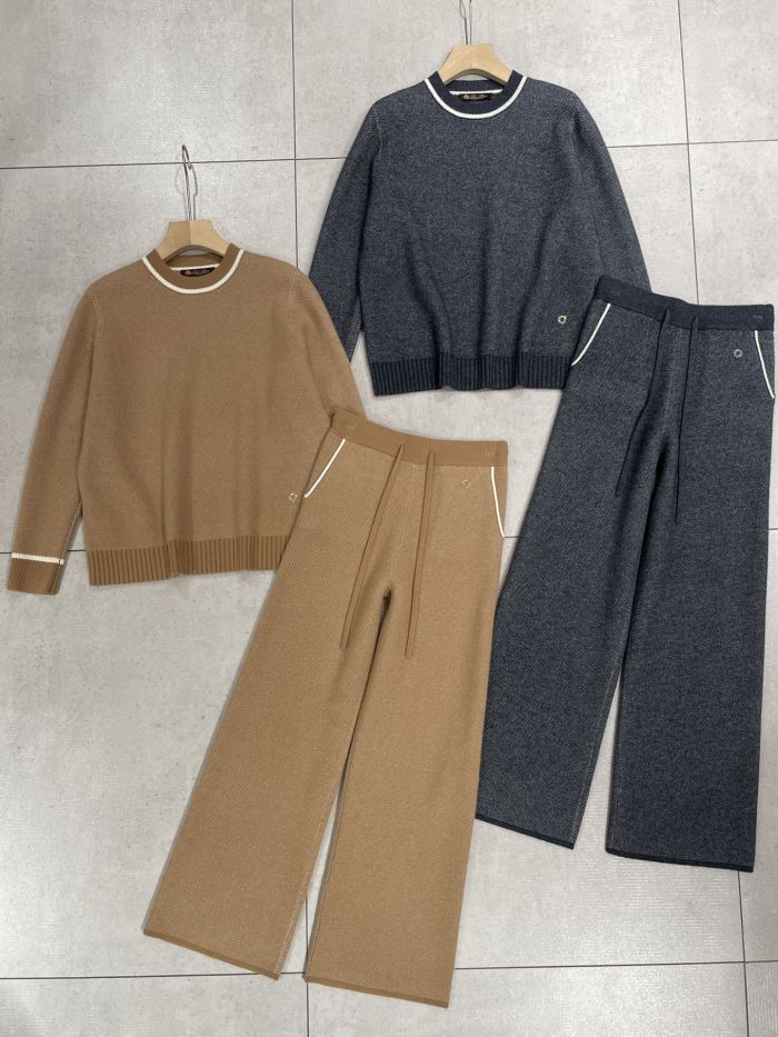 NIGO Loro Piana Women's Spring/Fall/Winter Round Neck Knit Cashmere Solid Color Long Sleeve Pullover Sweater with Casual Drawstring Elastic Waist Pants Suit Set Ngvp #nigo2399