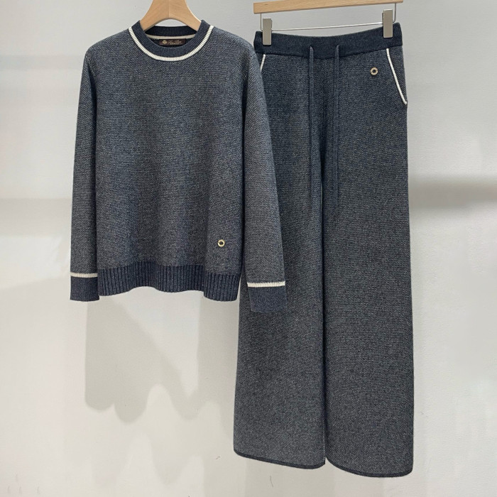 NIGO Loro Piana Women's Spring/Fall/Winter Round Neck Knit Cashmere Solid Color Long Sleeve Pullover Sweater with Casual Drawstring Elastic Waist Pants Suit Set Ngvp #nigo2399