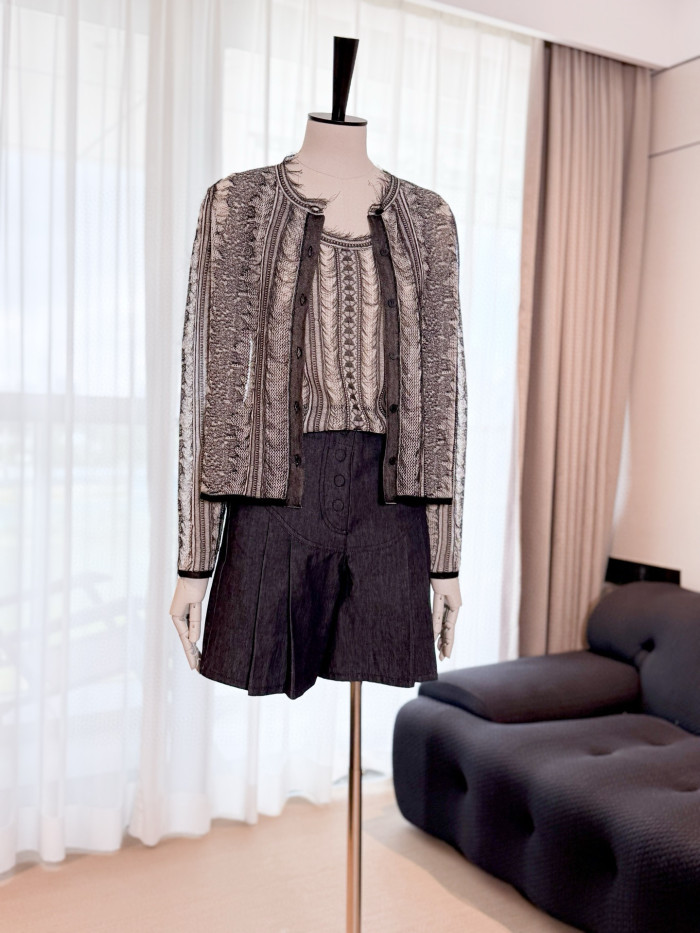 NIGO Dior Women's Spring/Summer/Fall Striped Embroidered Lace Hollow-Out Solid-Color Single-Breasted Round-Neck Knit Cardigan Ngvp #nigo2398