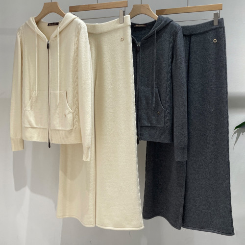 NIGO Loro Piana Women's Spring/Fall Vintage Cashmere Zipper Drawstring Solid-Color Knit Hooded Jacket & Casual Pants Suit Set Ngvp #nigo2511