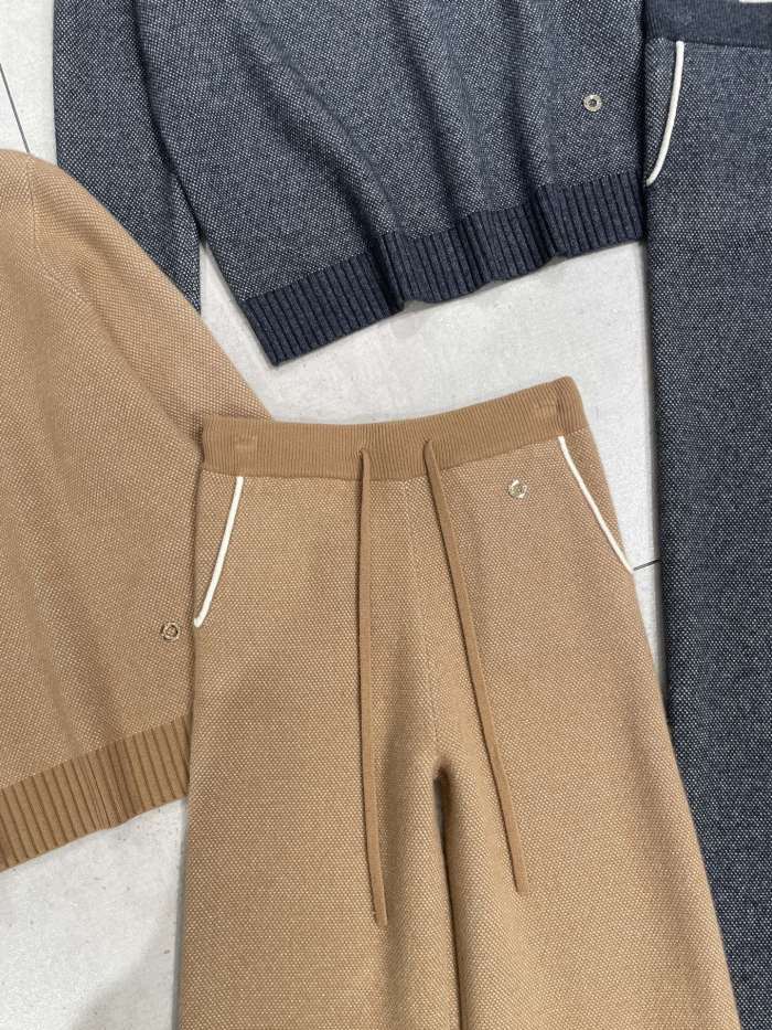 NIGO Loro Piana Women's Spring/Fall/Winter Round Neck Knit Cashmere Solid Color Long Sleeve Pullover Sweater with Casual Drawstring Elastic Waist Pants Suit Set Ngvp #nigo2399