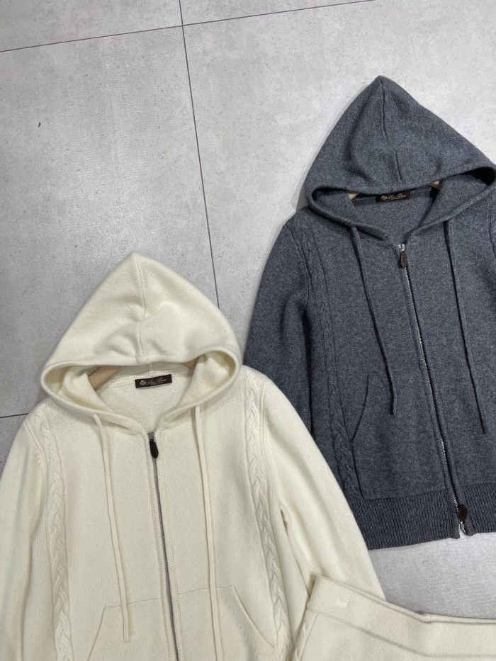 NIGO Loro Piana Women's Spring/Fall Vintage Cashmere Zipper Drawstring Solid-Color Knit Hooded Jacket & Casual Pants Suit Set Ngvp #nigo2511
