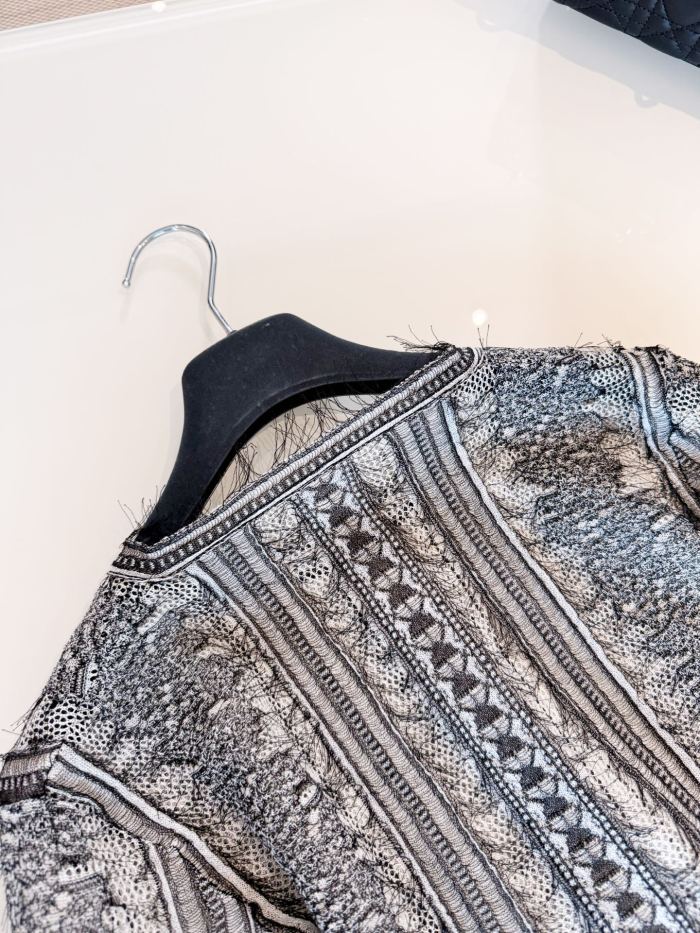 NIGO Dior Women's Spring/Summer/Fall Striped Embroidered Lace Hollow-Out Solid-Color Single-Breasted Round-Neck Knit Cardigan Ngvp #nigo2398
