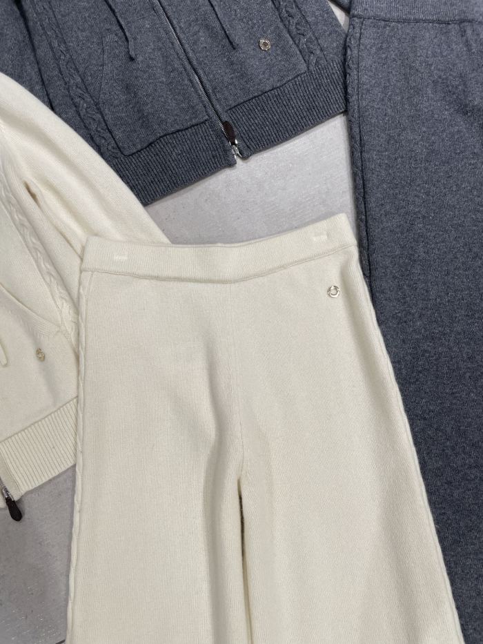 NIGO Loro Piana Women's Spring/Fall Vintage Cashmere Zipper Drawstring Solid-Color Knit Hooded Jacket & Casual Pants Suit Set Ngvp #nigo2511
