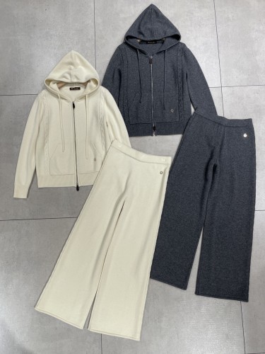 NIGO Loro Piana Women's Spring/Fall Vintage Cashmere Zipper Drawstring Solid-Color Knit Hooded Jacket & Casual Pants Suit Set Ngvp #nigo2511