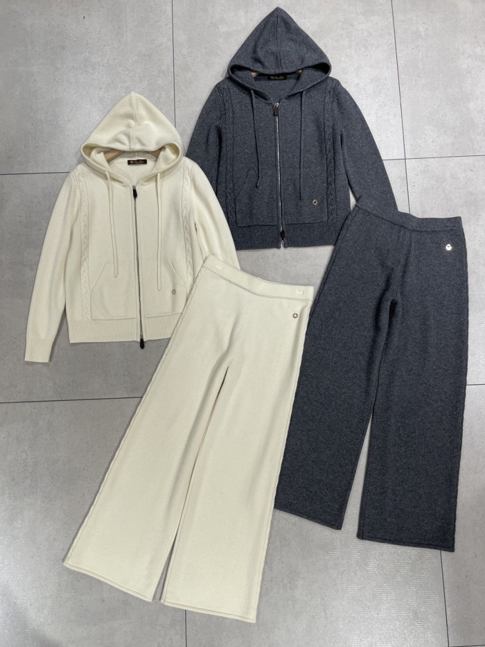 NIGO Loro Piana Women's Spring/Fall Vintage Cashmere Zipper Drawstring Solid-Color Knit Hooded Jacket & Casual Pants Suit Set Ngvp #nigo2511