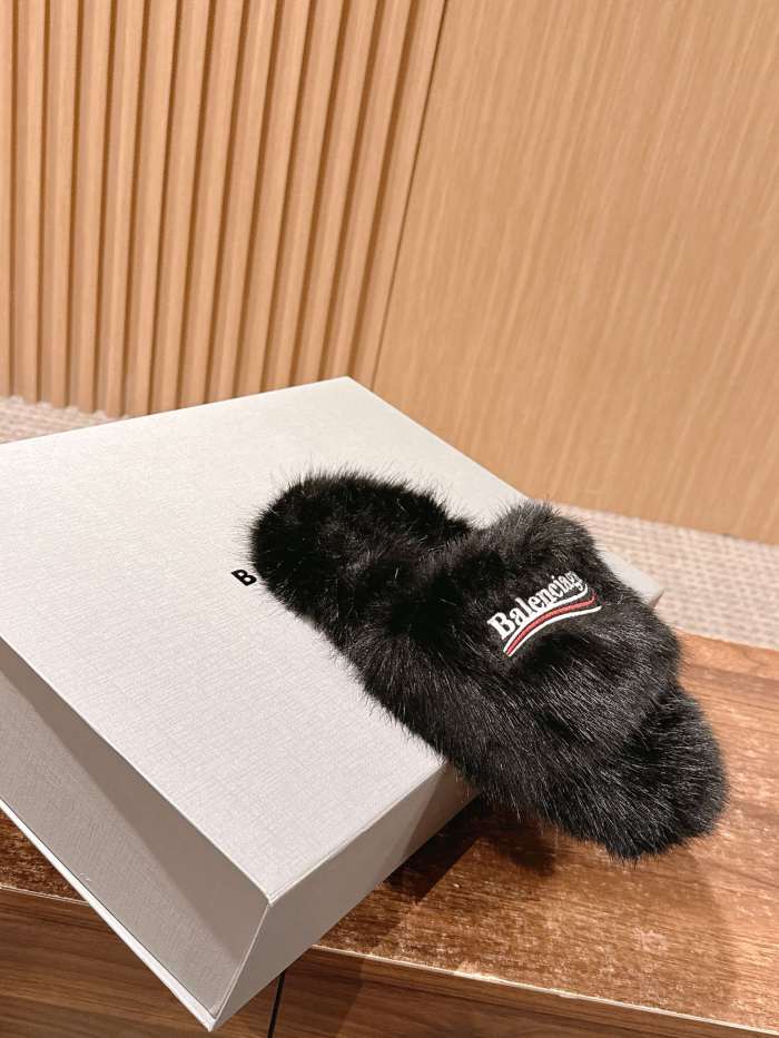 NIGO Balenciaga Women's Fall/Winter Casual Round Toe Open Back Wool Embroidered Logo Slippers Shoes #nigo78917