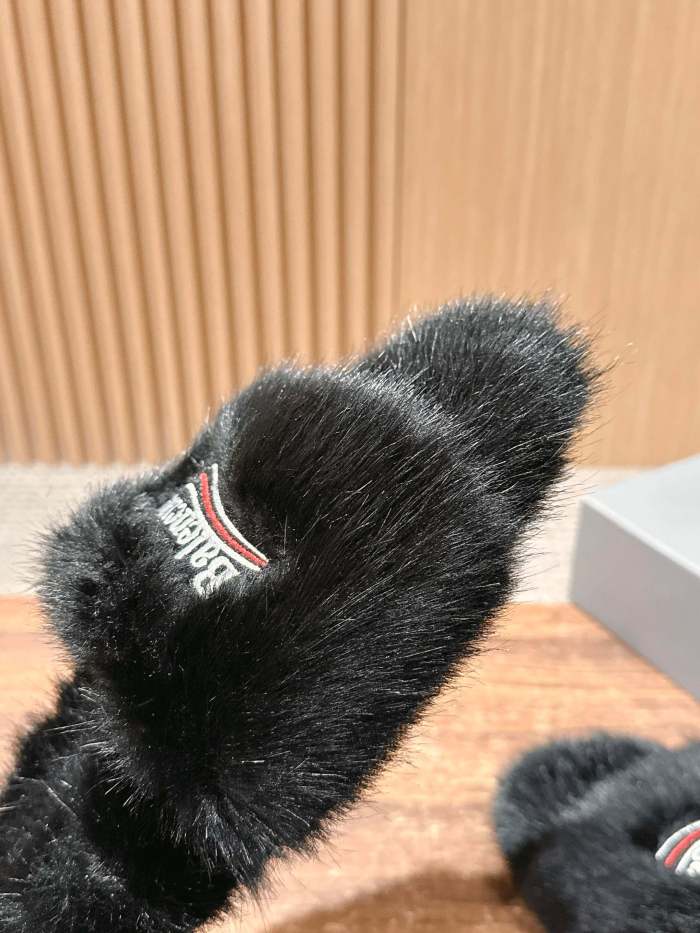 NIGO Balenciaga Women's Fall/Winter Casual Round Toe Open Back Wool Embroidered Logo Slippers Shoes #nigo78917