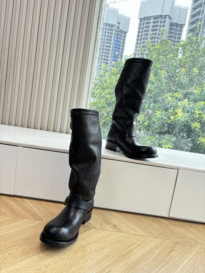 NIGO Prada Women's Fall/Winter Fashion Classic Solid Color Leather Round Toe Slip On Chelsea Boots with Creased Details Rider Boots Shoes #nigo78914