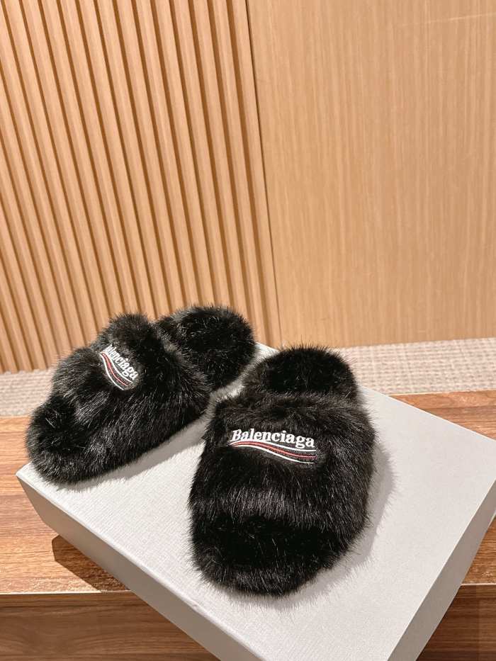 NIGO Balenciaga Women's Fall/Winter Casual Round Toe Open Back Wool Embroidered Logo Slippers Shoes #nigo78917