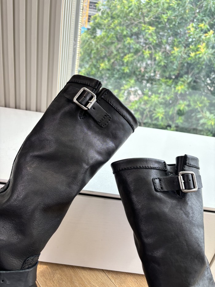 NIGO Prada Women's Fall/Winter Fashion Classic Solid Color Leather Round Toe Slip On Chelsea Boots with Creased Details Rider Boots Shoes #nigo78914
